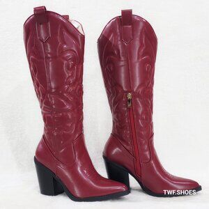 Electric Cowboy Burgundy Red Matte Western Knee High Cowgirl Country Boots